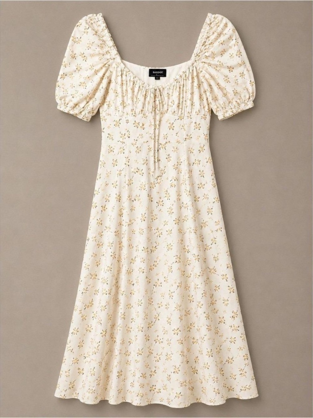 White and Yellow Floral Bardot Milkmaid Midi Dress - Picture 3 of 7
